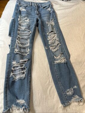 American Eagle Curvy Highest Rise Jegging Distressed Blue Jeans Waist 2